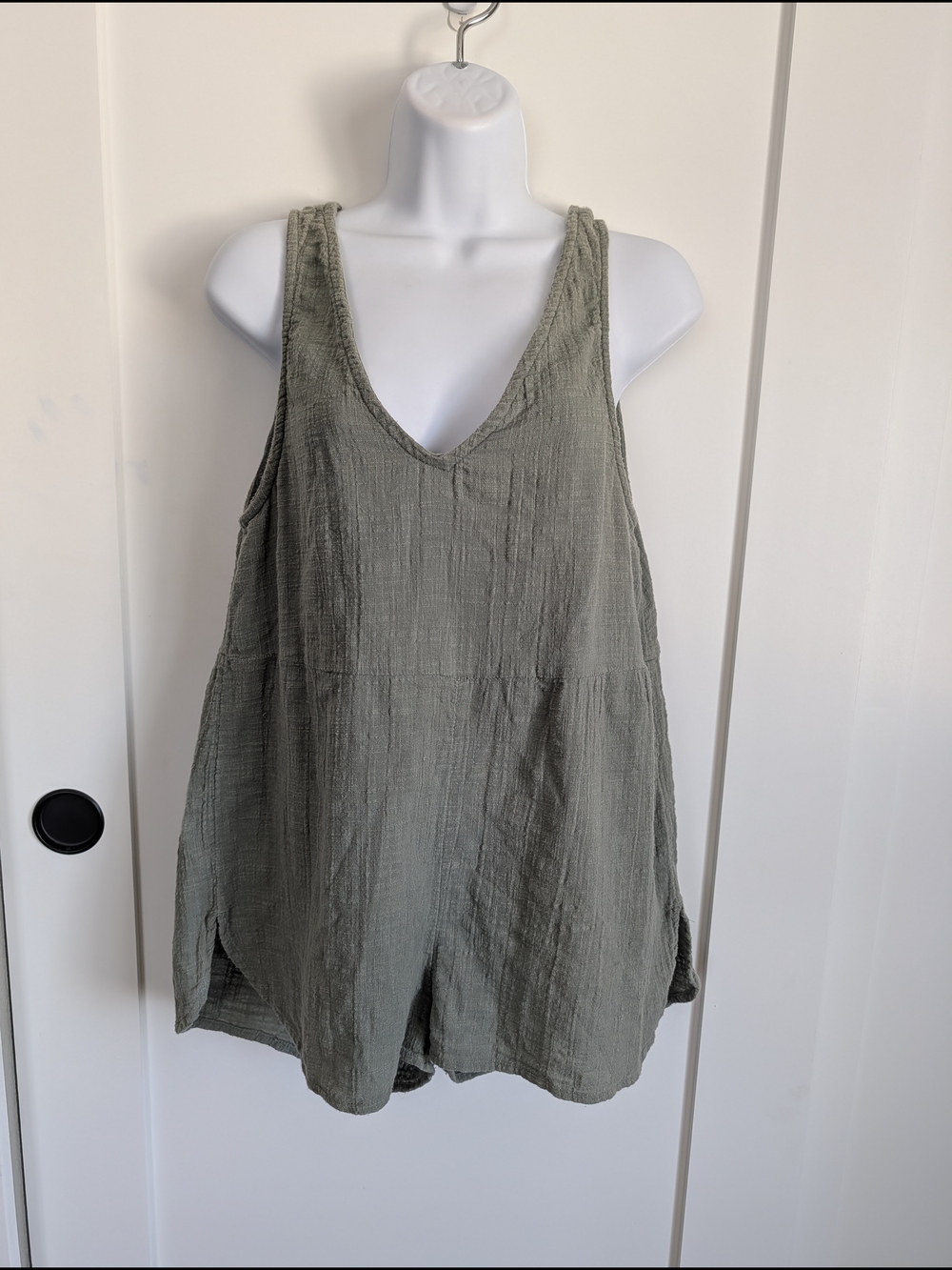 Rip Curl Olive Green Textured Tank with Branded Button